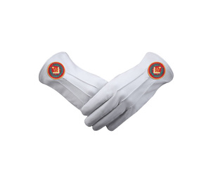 Guantes de Cuero Genuino para Masonería, con Parche Bordado Rojo y Corona Dorada, Guantes Ceremoniales - Product Image 1