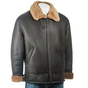 Good Quality Factory Sourcing Solid Color Genuine Leather <b>Jacket</b> <b>with</b> Front <b>Pockets</b> and Zip Closure - Product Image 1