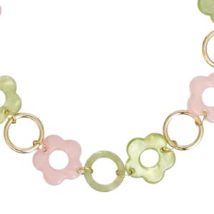 Collier à fleurs marbrées rose et vert pour femmes, bijoux élégants à la mode, collier à chaîne florale, cadeau pour soirée - Product Image 3