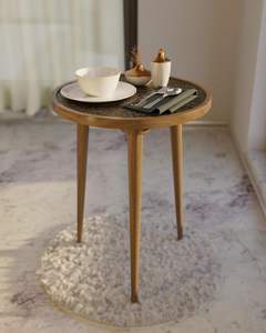 Mesa Auxiliar de Madera India Tradicional, Ecológica, con 3 Patas, Estilo Vintage, para Sala de Estar o Patio - Product Image 3