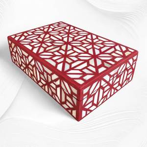 Caja de Joyería de Lujo de Madera con Incrustaciones de Hueso y Resina, Rectangular, para Exhibición en Mesa, con Cierre de Llave, Diseño Moderno, en Cartón - Product Image 2
