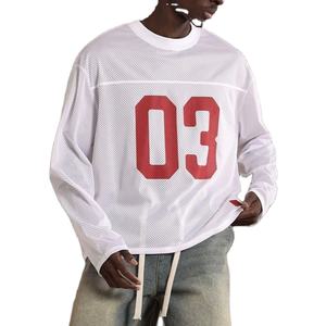 Camiseta Retro Vintage Oversize para Hombre, Estilo Jersey de Fútbol Americano, Manga Larga, 100% Poliéster, Streetwear, Hombros Caídos, OEM, Venta al Por Mayor - Product Image 2