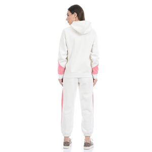 <b>Women</b> <b>White</b> Pink Color Block Hoodie And <b>Joggers</b> Set Casual Knitted Full Sleeve Autumn Wear - Product Image 2