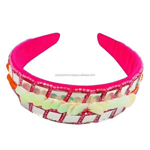 Custom Handmade Eco-Friendly Adjustable Unisex Multicolor Embroidery <b>Beaded</b> Detailing Ethnic Knotted Padded Fashion <b>Headband</b> - Product Image 3