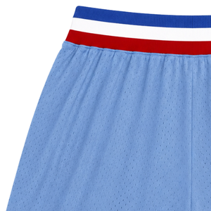 Shorts de basket-ball en mesh sublimé bleu clair et rouge pour hommes, respirants, en polyester, pour l'entraînement et les matchs d'équipe - Product Image 4