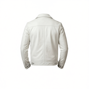 Chaqueta de Cuero Genuino para Hombre, Corte Slim Fit, Estilo Motero, Hecha a Mano, Blanca, Accesorio de Moda de Lujo - Product Image 3