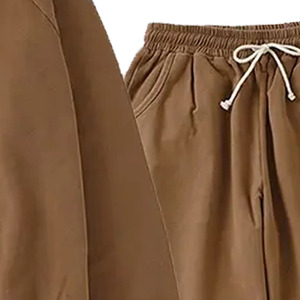 Ensemble de survêtement en coton marron pour femme, sweat-shirt à col rond, pantalon de jogging, couleur unie, tenue décontractée d'automne, manches longues, fermeture à cordon - Product Image 5