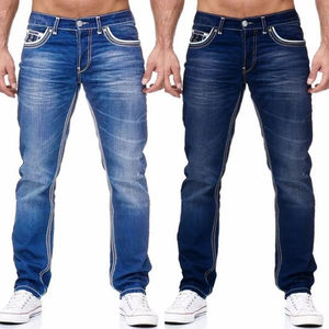Jean en denim bleu décontracté coupe droite pour homme, taille mi-haute, délavage moyen, taille 38 - Product Image 4