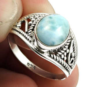 Anillo de Piedra Preciosa Larimar de Alta Calidad con Fino Acabado en Plata de Ley 925, Estilo Vintage, Diseño Unisex, Anillos Bohemios - Product Image 2