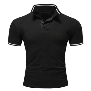 Men's Slim Fit <b>Polo</b> Shirt Short Sleeve Solid <b>Black</b> Contrast Trim Collar Sporty <b>Top</b> - Product Image 1