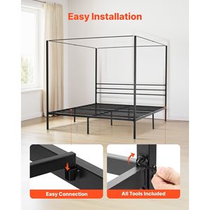 Letto a baldacchino King Size in metallo con telaio in acciaio resistente, design a quattro montanti e spazio contenitore sotto il letto - Product Image 5