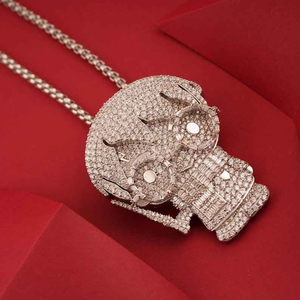 Collier Hip Hop en Argent avec Pendentif Crâne Cartoon Sertie de Zircons Cubiques, Bijou de Mode de Luxe Bling Bling - Product Image 6