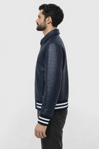 Blouson Bomber en Cuir Véritable Noir pour Homme, Style Streetwear Uni, Personnalisable OEM, Vente en Gros, Manteaux d'Extérieur pour Homme - Product Image 2