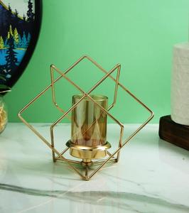 Porte-bougie en métal plaqué or moderne, design géométrique, décoration de bureau, style minimaliste, décoration intérieure - Product Image 1