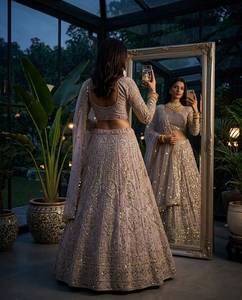 Lehenga de red suave con diseño de secuencia de códigos para fiesta o boda, con blusa de red suave y dupatta de red suave. - Product Image 2
