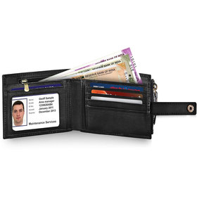 Black Pu Leather <b>Wallet</b> Button Closure Zipper Unisex Casual Style Solid Color Four Seasons Use Digital Printing Customizable - Product Image 5