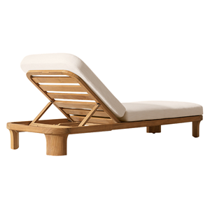 Chaise longue de jardin minimaliste en teck avec dossier réglable et coussin résistant aux intempéries, mobilier moderne pour hôtel et villa - Product Image 2