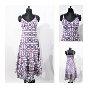 เดรสผ้าฝ้ายพิมพ์ลายดอกไม้คุณภาพสูง แขนกุด ทรงเอไลน์ ยาวคลุมเท้า เอวธรรมชาติ สไตล์ลำลอง ซักได้ - Product Image 6