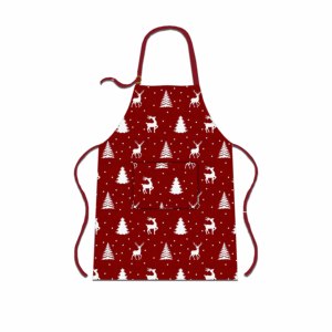 Red Color Christmas Printed Design <b>Kitchen</b> <b>Apron</b> Eco-friendly Lightweight 100% Cotton <b>Kitchen</b> Bib <b>Apron</b> for Christmas. - Product Image 2