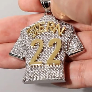 Pendentif personnalisé en métal argenté avec numéro de maillot de basket en moissanite et diamants, cadeau sportif - Product Image 2