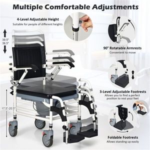 4-in-1 Multifunctional Commode Chair Shower/Wheelchair/Normal Chair 4 Level Height Adjust Bathroom Safety Equipment - Product Image 2
