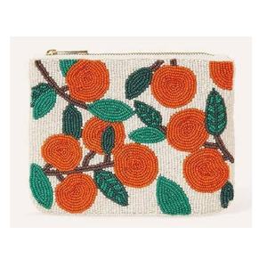 Pochette à monnaie moderne orange et verte perlée, mini pochette zippée, idéale pour transporter clés, argent, cartes, monnaie et maquillage, cadeau d'anniversaire - Product Image 1