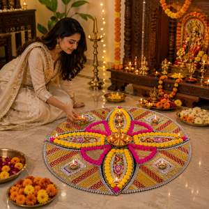 Rangoli festif à pompons pour la décoration de Diwali, tapis décoratif fait main pour le sol, Rangoli traditionnel indien pour les mariages et les Puja - Product Image 4