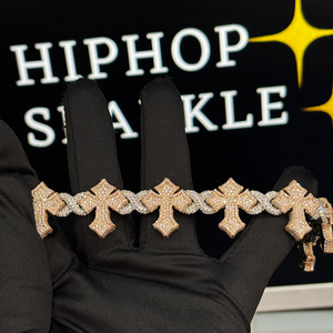Cross & <b>Infinity</b> Iced Out <b>Bracelet</b> 925 Sterling Silver Two-Tone Rose Gold White Gold Moissanite Hip Hop Luxury Chain Jewelry - Product Image 6