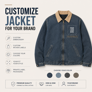 Blouson de travail Detroit personnalisé, vintage, délavé, 100 % coton, hiver, uni, brodé, coupe ample, coupe-vent, écologique, épais, OEM - Product Image 1