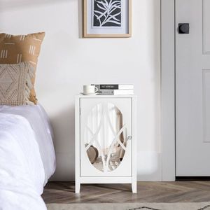 "White Carved Single Door <b>Bedside</b> <b>Table</b> with Smoked <b>Mirror</b> 38x33x60cm Density Board Spray Paint Finish" - Product Image 4