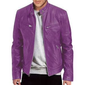 Econex Sports Men's <b>Slim</b> <b>Fit</b> PU Leather Bomber <b>Jacket</b> Breathable Windproof Turn-down Collar Zipper Closure Solid Color Moto - Product Image 2