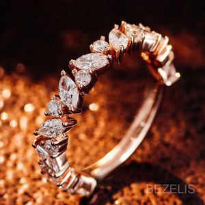 Anillo de eternidad con diamantes de laboratorio marquesa y redondos intercalados, anillo apilable con racimo de plata, regalo de boda para mujer - Product Image 4