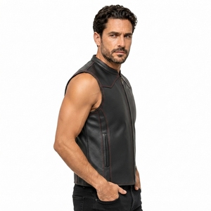 Gilet en cuir pour homme, veste en cuir sans manches de qualité supérieure, cuir véritable souple et durable, style motard classique, mode décontractée pour l'extérieur - Product Image 5