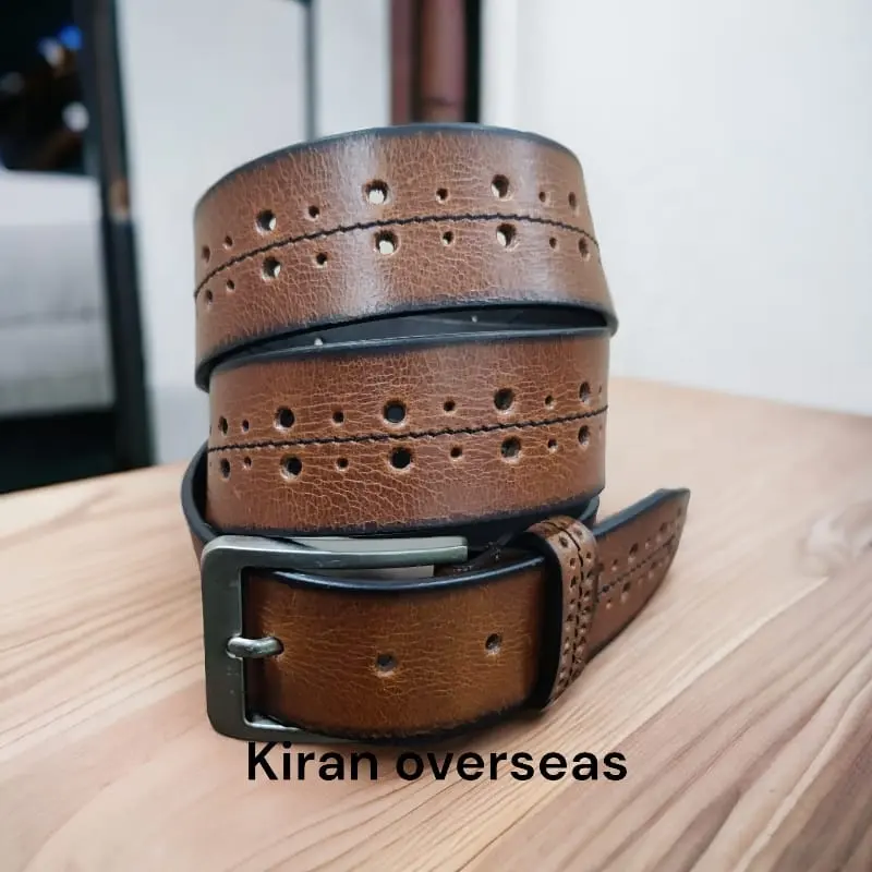 High Quality Natural Brown Leather Belt Black Accent Made With Soft Cow DD Leather Material For Men Fashion Accessories