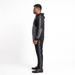 Custom <b>Charcoal</b> Black Solid Performance Quick Dry Adult Tracksuit Interlock Poly Spandex Hooded Athletic <b>Jogger</b> Set for Men OEM - Product Image 3