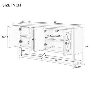 Elegante Consolle Retrò con Ripiani Spaziosi e Gambe in Legno di Acacia Resistente per Soggiorno, Mobile Contenitore o Credenza con Ante a Specchio - Product Image 4