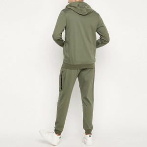 Ensemble de survêtement pour homme en coton et polyester, à capuche et fermeture éclair intégrale, vert olive uni, manches longues, coupe classique, respirant - Product Image 3