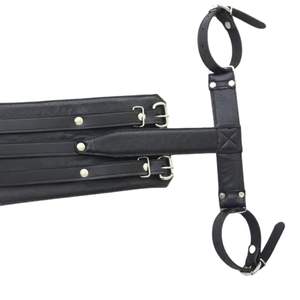 Arnés de sujeción trasero de piel de oveja auténtica con esposas para muñecas de 4.5 cm de ancho con detección de aguja para juegos de control - Product Image 2