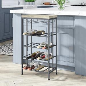 Tour de présentation de vin décorative en fil de fer gris avec fentes individuelles pour bouteilles et rangement pour verrerie - Product Image 6