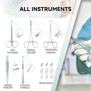 Kits d'instruments de pratique de suture chirurgicale pour étudiants en médecine, comprenant tampons de plaies, pinces chirurgicales, ciseaux à iris et manches de scalpel - Product Image 2