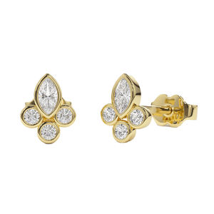 Pendientes de Diamantes Cultivados en Laboratorio, Corte Marquesa y Tres Redondos, en Oro, Oro Rosa, Oro Blanco o Plata, VVS VS D E F, para Mujer - Product Image 1