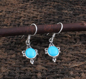 Boucles d'oreilles pendantes en turquoise naturelle, argent sterling 925, boucles d'oreilles de luxe pour mariage, bijoux pour femmes, vente en gros - Product Image 3