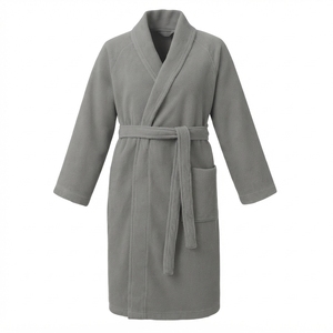 Bata de Felpa Larga para Mujer, Cuello Mandarín, Manga Larga, Suave y Cómoda, para Otoño, Color Sólido, 100% Algodón, Lavable a Máquina - Product Image 1