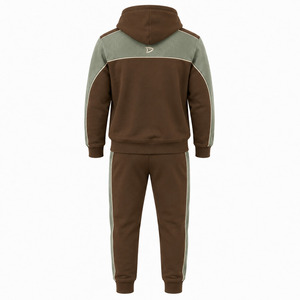 Men Brown Green Color Blocking Hooded <b>Tracksuit</b> Set Full Sleeve Drawstring Side Pockets Casual Eco-Friendly Heavyweight 2 1 - Product Image 4