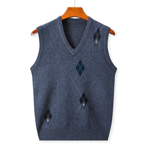 Gilet pull sans manches gris style universitaire pour homme, motif géométrique épais, uniforme scolaire, col en V, unisexe, tricoté pakistanais pour étudiants - Product Image 3
