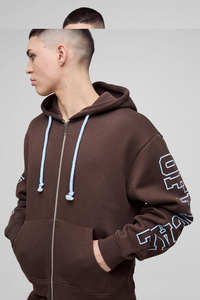 Hoodies Homme Personnalisés sur Mesure, Meilleures Ventes, Coupe Oversize Boxy, Entièrement Zippés, en Mélange de Coton, Couleur Chocolat - Product Image 3