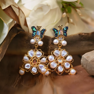 14K Gold Plated Pearl Stud Earrings for Women-Trendy Flower Geometric Heart & Butterfly Designs - Product Image 3