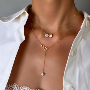Trendy Dainty 1.18ctw Infinity Glow Long Pendant <b>Necklace</b> Y Shaped <b>Necklace</b> in 14K Solid Gold DE VVS Lab Diamond Drop <b>Necklace</b> - Product Image 3
