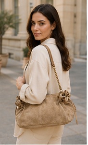 Vintage Genuine Leather Bohemian Summer Hobo <b>Bag</b> for Women Soft <b>Slouchy</b> <b>Shoulder</b> Purse Chain Strap Zip Closure Trendy Casual - Product Image 3