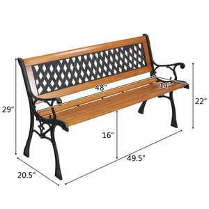 Panca da Esterno 49 Pollici Stile Antico per Giardino, Patio, Veranda, Terrazza, con Seduta a Due Posti e Schienale in Legno Duro, Ghisa e Acciaio Intrecciato - Product Image 2
